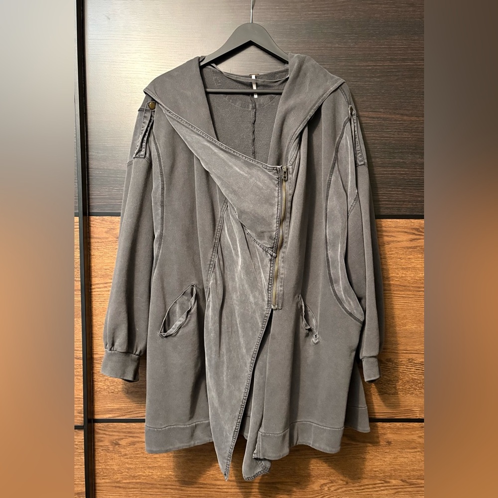 Free People Oversized Hooded Utility Jacket in Washed Gray